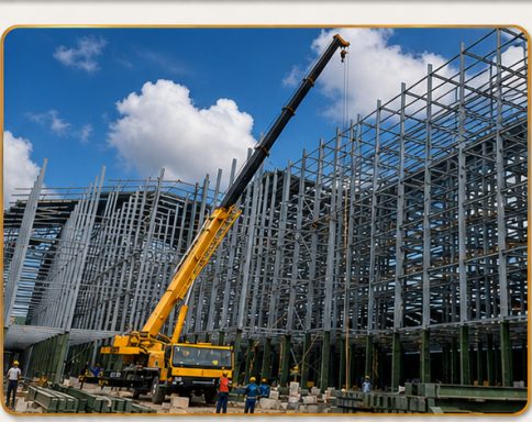 Crane erecting structural steel columns